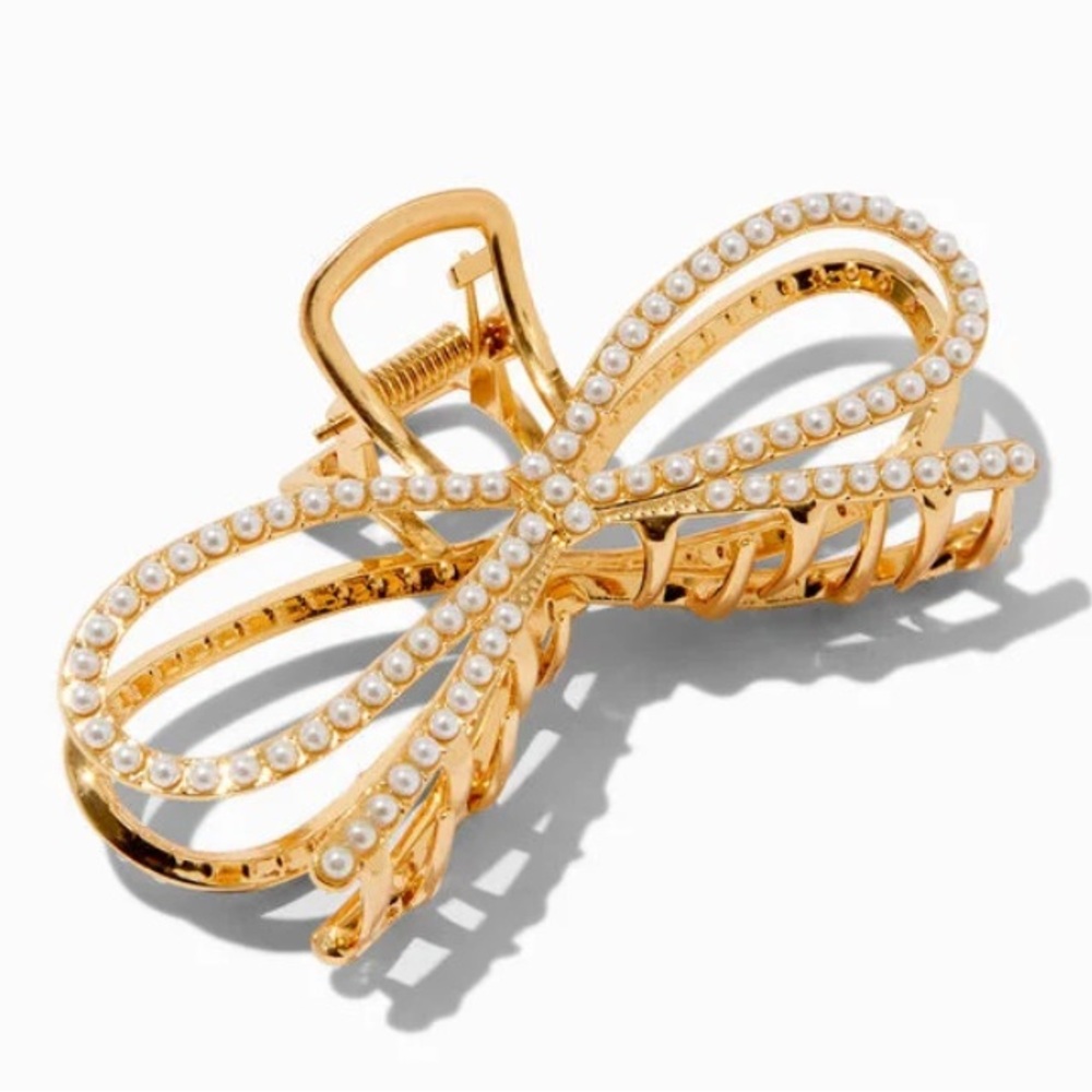 Hair Claw Pearl Gold Metal Bow Hair Accessories Claire’s Women Teens Girls NEW